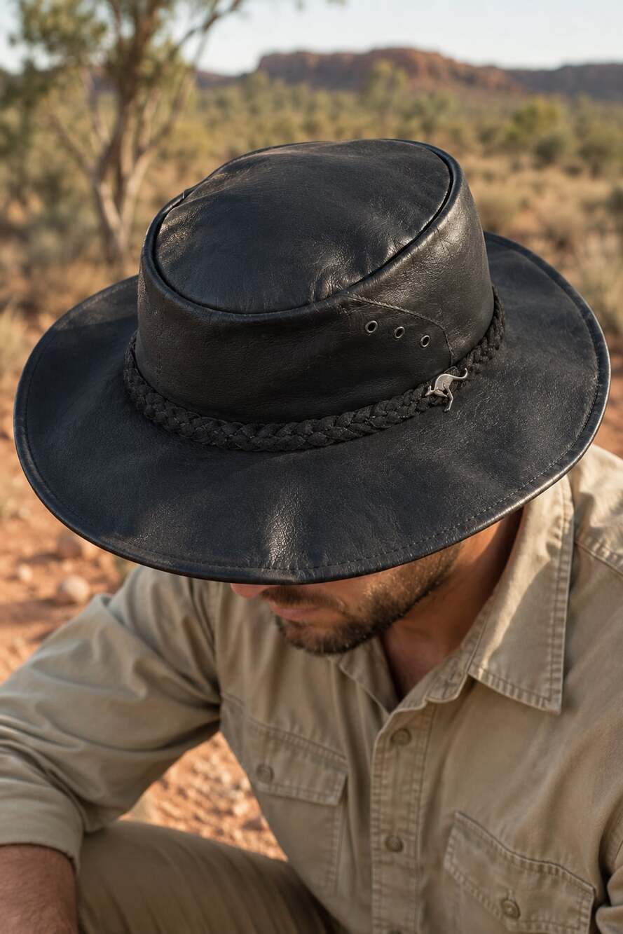 Kakadu Traders 7H43 Size XL Black Kangaroo Leather Outback Hat